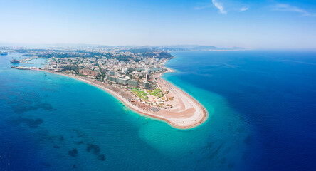 Sea and Elli beach, Rhodes, Dodecanese, Greece, Europe. Summer travel