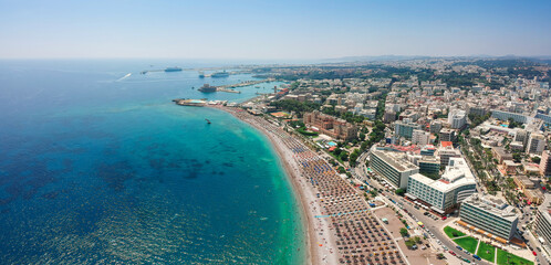 Sea and Elli beach, Rhodes, Dodecanese, Greece, Europe. Summer travel