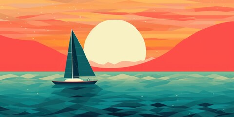 Fototapeta na wymiar Minimalistic colorful modern artwork of a sailboat. Beautiful illustration picture. Generative AI