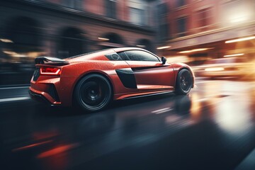 Obraz na płótnie Canvas City sports car speeding with motion blur - stunning. Generative AI