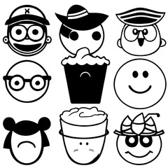 cartoon characters vector design black and white