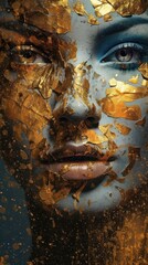 Abstract portrait of woman. Gold colored. Beautiful illustration picture. Generative AI