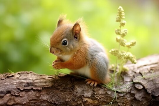 Squirrel is on the tree outdoors. Beautiful illustration picture. Generative AI
