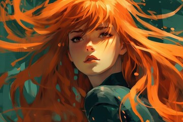 Close up portrait of woman with red hair. Beautiful illustration picture. Generative AI