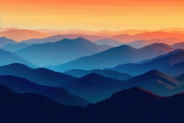 Obraz premium Fog on the top. Birds eye view of the mountains sunset. Beautiful illustration picture. Generative AI