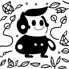 cartoon characters vector design black and white