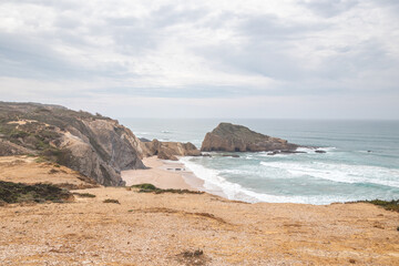 Fototapeta na wymiar View of Alteirinhos Beach near Zambujeira do Mar, Odemira region, western Portugal. Wandering along the Fisherman Trail, Rota Vicentina