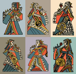Vector set of vintage illustrations of ancient lady.