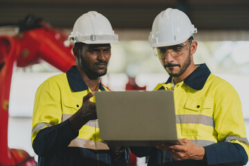 Professional industry engineer and factory foreman worker team person Wearing safety helmet hard hat, Technician people teamwork in work site of business construction and manufacturing technology job