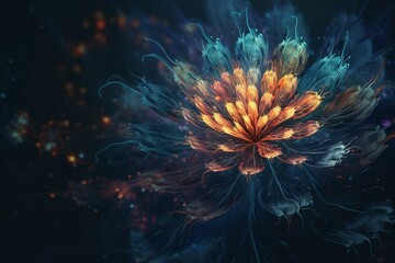 An abstract background featuring a fractal fantasy flower. Generative AI