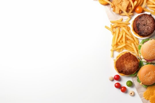 Fast food on the white background. Beautiful illustration picture. Generative AI