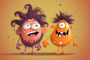 Fototapeta premium Funny strange cartoon characters are smiling. Beautiful illustration picture. Generative AI
