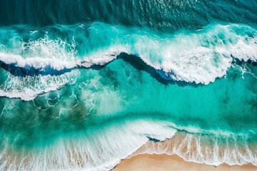 Aerial view of turquoise (blue) ocean wave. Generated by AI