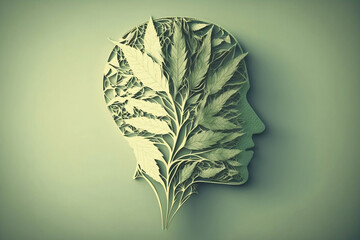 human brain made of hemp (medical marijuana,  cannabis) leaves. generated by AI. - obrazy, fototapety, plakaty
