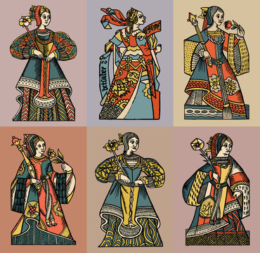 Collection of hand drawn vector illustrations of ancient woman