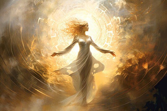 Naklejka Purity and love with golden divine background. Generative Ai.