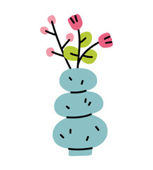 Hand drawn flowers in vase. Floral composition. Vector illustration.