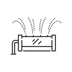 Agriculture and gardening irrigation system icon. Greenhouse watering and lawn sprinkling equipment, aquaponics technology or irrigation automatic system outline vector pictogram, symbol or sign