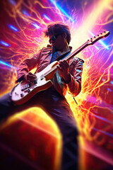 Fototapeta premium Abstract guitarist playing with colourful and dynamic energy, Generative AI, 