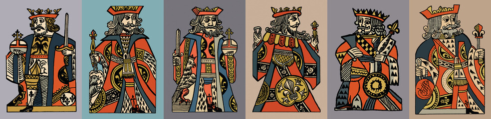 Set of vector illustrations of the ancient King and warriors