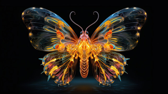 Translucent butterfly, colourful and vibrant. Generative Ai.
