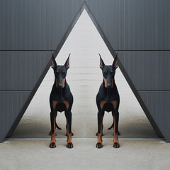 Two doberman pinscher dogs, Generative AI