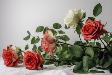 white background with roses. Generative AI