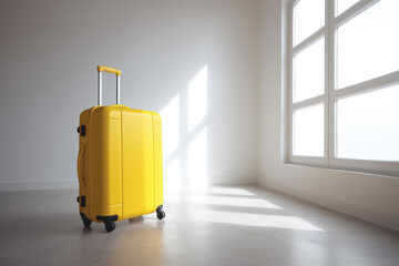 Fototapeta na wymiar Single yellow, suitcase on the floor, Generative AI