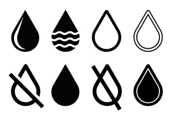 Water drop icon set. Flat vector illustration