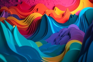 Fototapeta na wymiar Colorful 3D cut-paper waves. Generative AI