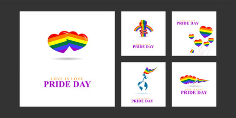 Vector illustration of Happy Pride Month social media story feed set mockup template