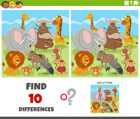 differences game with comic animal characters group
