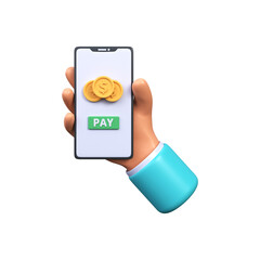 The concept of online payments using a mobile phone. Smartphone with dollar coin.