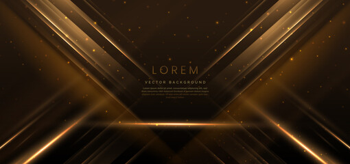 Elegant golden triangle glowing with lighting effect sparkle on dark brown background. Template premium award design.