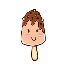 Vanilla ice-cream  with chocolate and nuts topping cartoon.