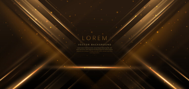 Elegant golden triangle glowing with lighting effect sparkle on dark brown background. Template premium award design.