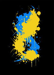 blots of blue and yellow on a black background