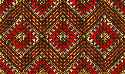Aztec peruvian mexican knit pattern, ethnic sweater ornament with tribal geometric motif. Vector background with knitted texture of african carpet, aztec knitwear, mexican poncho or woven wool fabric