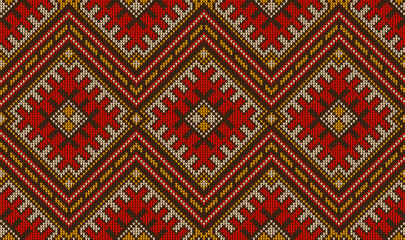 Aztec peruvian mexican knit pattern, ethnic sweater ornament with tribal geometric motif. Vector background with knitted texture of african carpet, aztec knitwear, mexican poncho or woven wool fabric