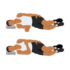 Man doing laying internal shoulder rotation. Flat vector illustration isolated on white background. Flat vector illustration isolated on white background