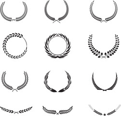 Set of different decorative elements black silhouette vector illustration