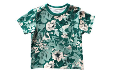 Green And White Floral Tshirt For Girl. On Isolated Transparent Background, Png. Generative AI