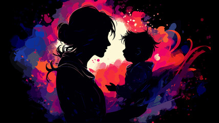 Obraz na płótnie Canvas silhouette son and mother