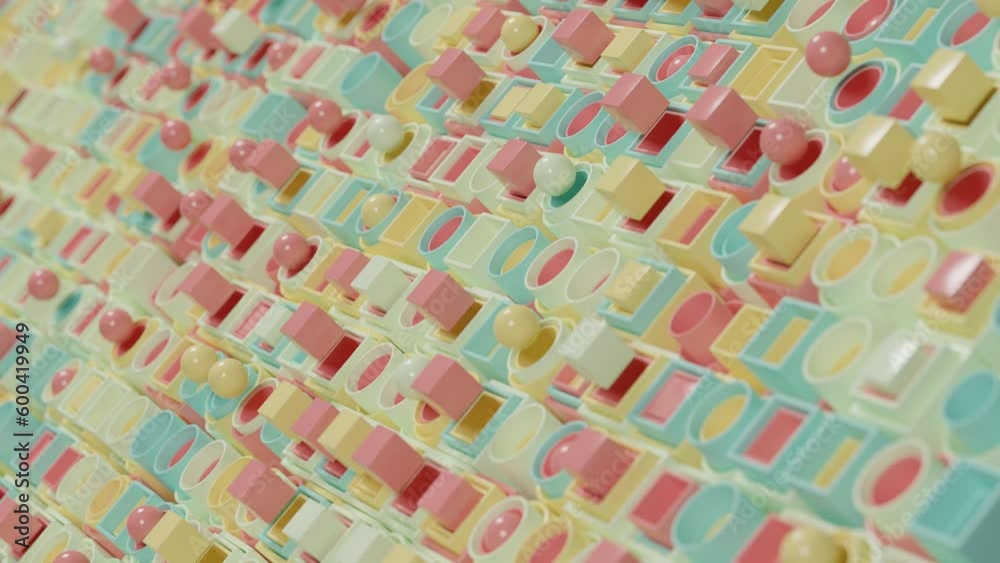 Poster loop 3d animation of an abstract background in motion. sets of pipes, spheres and cubes in reciproca
