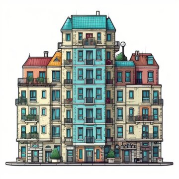 Large apartment buildings. Beautiful illustration picture. Generative AI