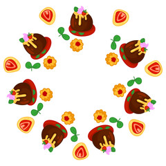 Delicious desserts, pastries, cupcakes, and chocolate slices. Set of colorful cartoon vector illustrations isolated on white background.