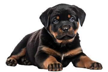 Fototapeta premium Rottweiler Dog Puppy. On An Isolated Transparent Background, Png. Generative AI