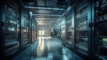 Fototapeta na wymiar Image of a server room in a data center. Generative AI