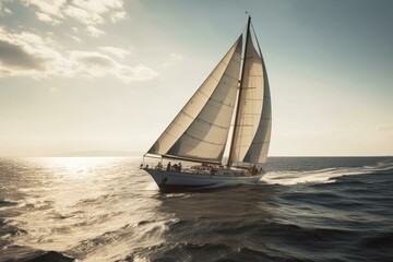 Fototapeta na wymiar High-end boat sailing on the ocean. Generative AI