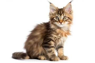 Obraz premium Kurilian Bobtail Kitten On White Background, Full Body. Generative AI